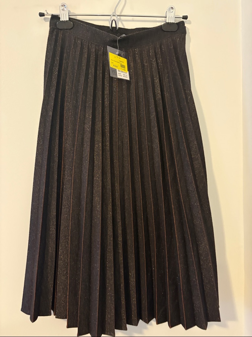 Metallic Pleated Midi Skirt in Dark Brown